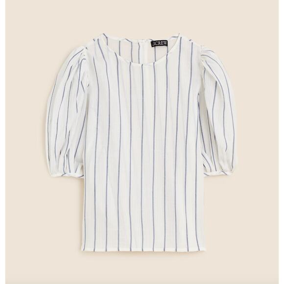 J.Crew Puff Sleeve Top Sheer Gauze Cotton Striped Lightweight Ivory XL NWT - Picture 4 of 13